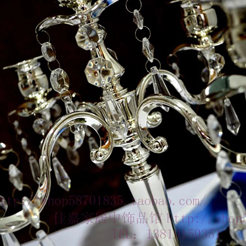 5-Arm Silver Candelabra – Crystal Metal Tealight Candle Holder Candelabra Holder Axl