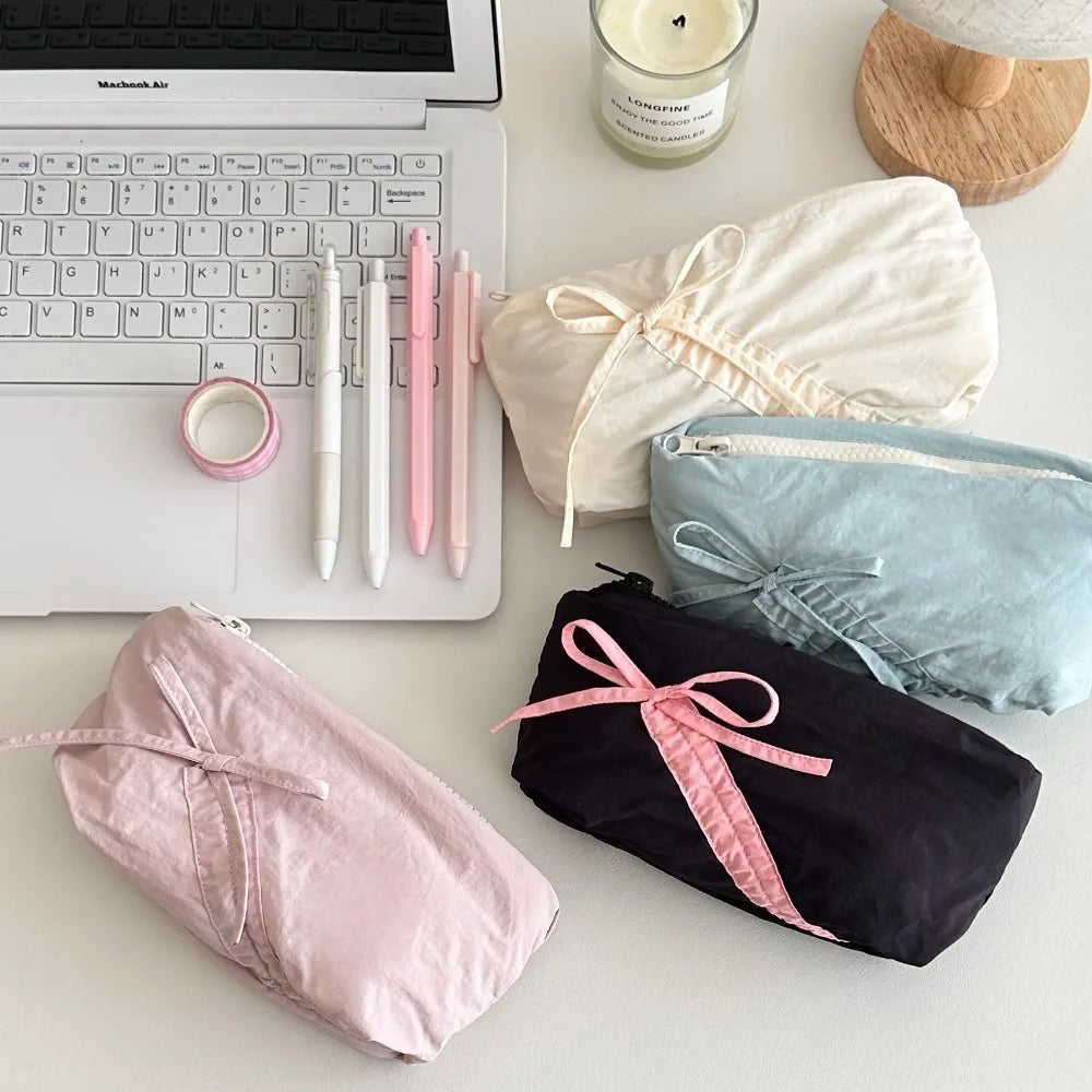 Large Capacity Bowknot Pencil Case – Cute Bow Zipper Pouch Pencil Case Axl