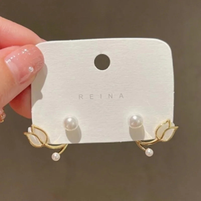 Vintage Pearl Rhinestone Flower Stud Earrings for Women Stud Earrings Axl N11
