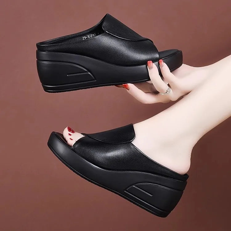 YBQJOO Women's Open Toe Wedge Platform Slippers | Outdoor Wedge Platform Slippers Axl