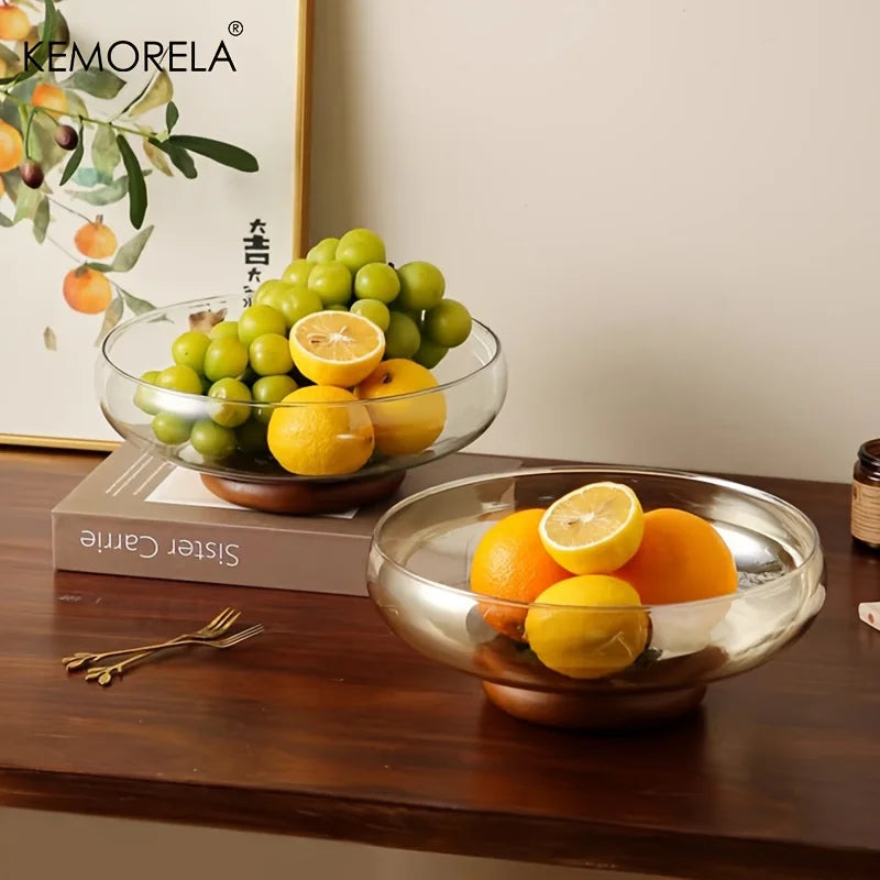 KEMORELA Glass Fruit Bowl – Stackable Footed Kitchen Decor Glass Fruit Bowl Axl