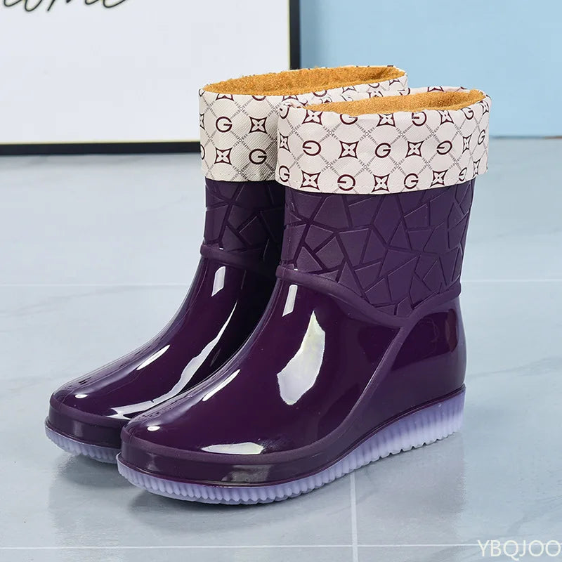 Women's Waterproof Mid-Calf Rain Boots – Anti-Slip Wedge Women's Rain Boots Axl Purple velvet 38
