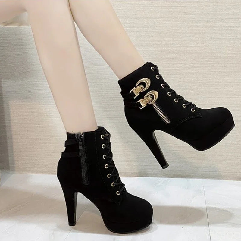YBQJOO Plus Size Women's Ankle Boots High Heel Zip-Up Women's Ankle Boots Axl