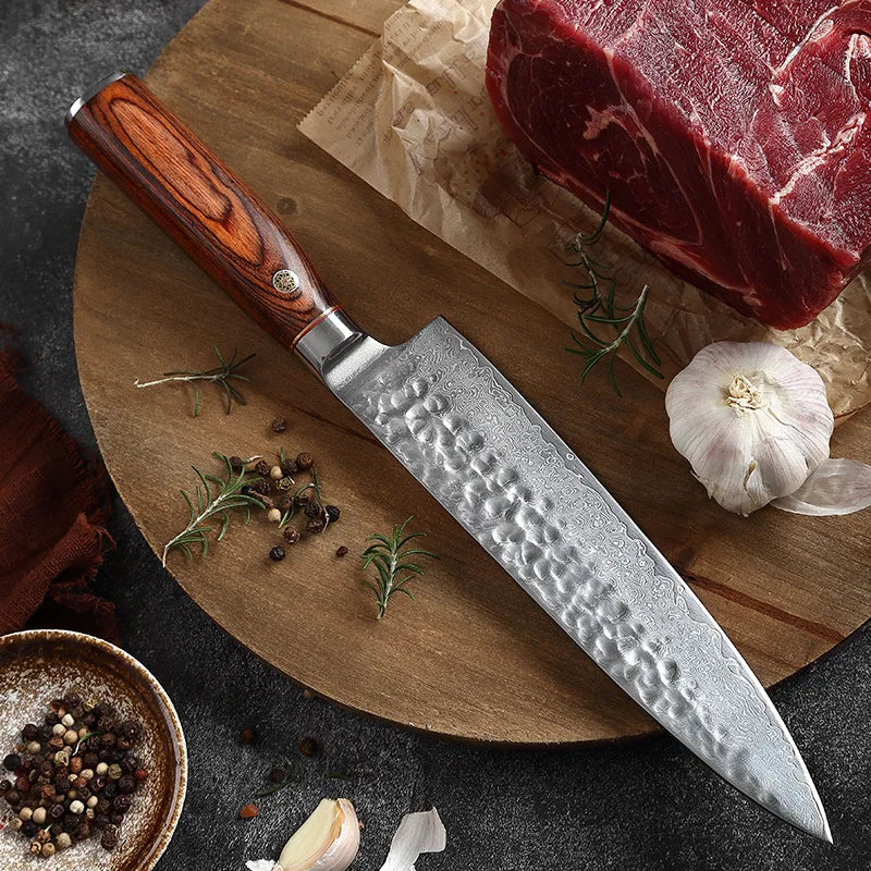 XUAN FENG Damascus Steel Chef Knife – 9" Wood Handle Damascus Chef Knife Axl