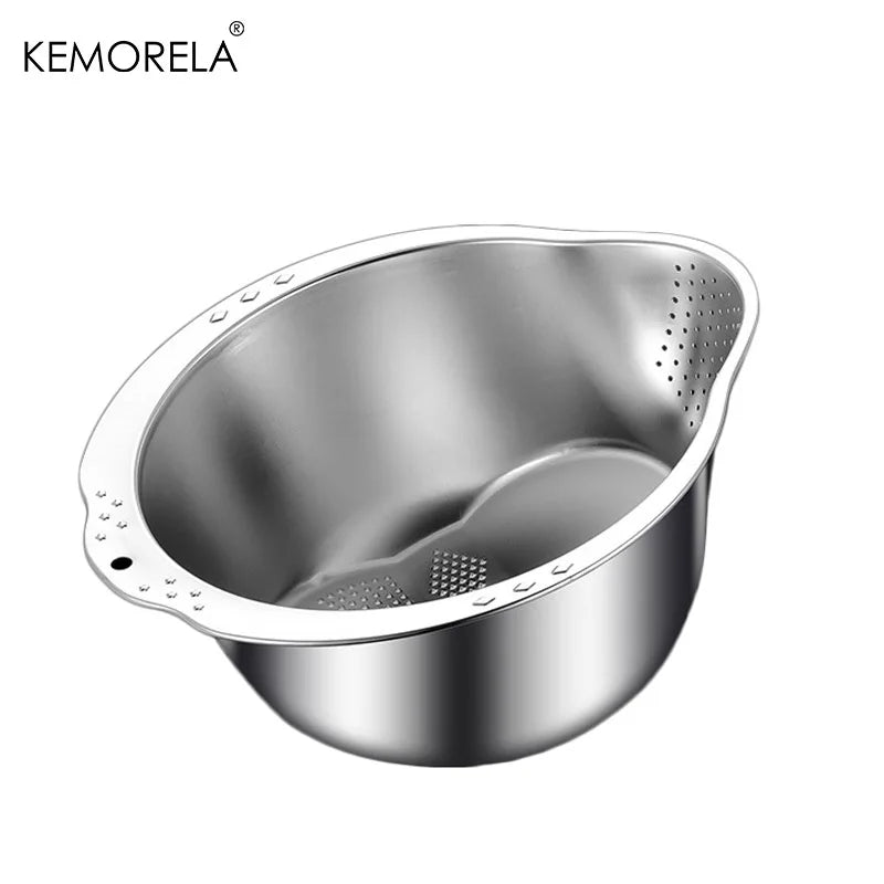 KEMORELA Stainless Steel Rice Washer Bowl & Colander Colander Strainer Bowl Axl Silver