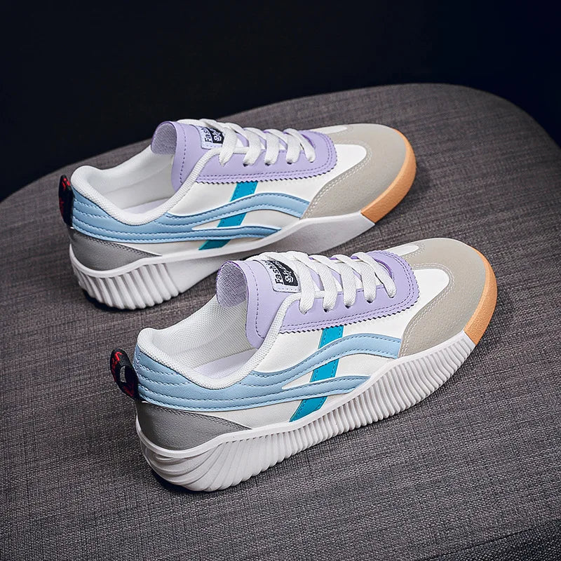 YBQJOO Women's White Sneakers – Breathable Flat Casual Shoes Women's Sneakers Axl Blue 40