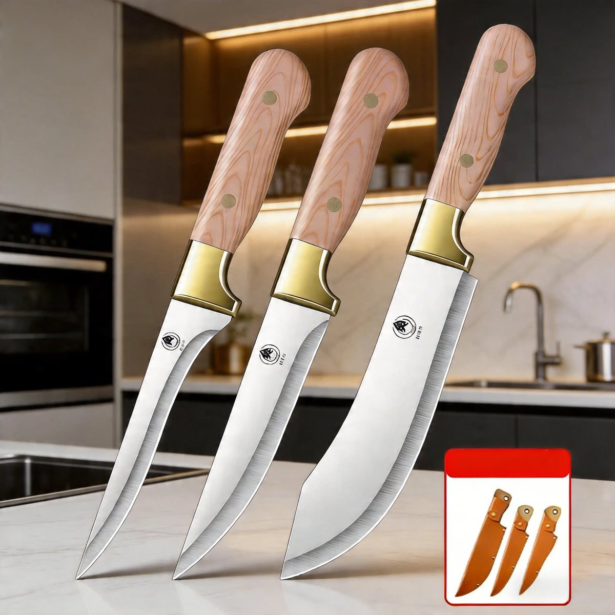 3-Piece Butcher Knife Set – Boning, Splitting & Utility Knives Butcher Knife Set Axl