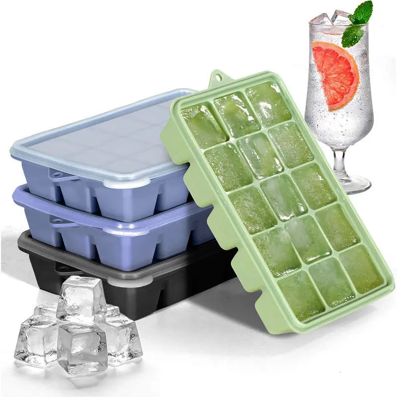 3-Pack Silicone Ice Cube Trays with Lids – 15 Grid Freezer Molds Silicone Ice Tray Axl