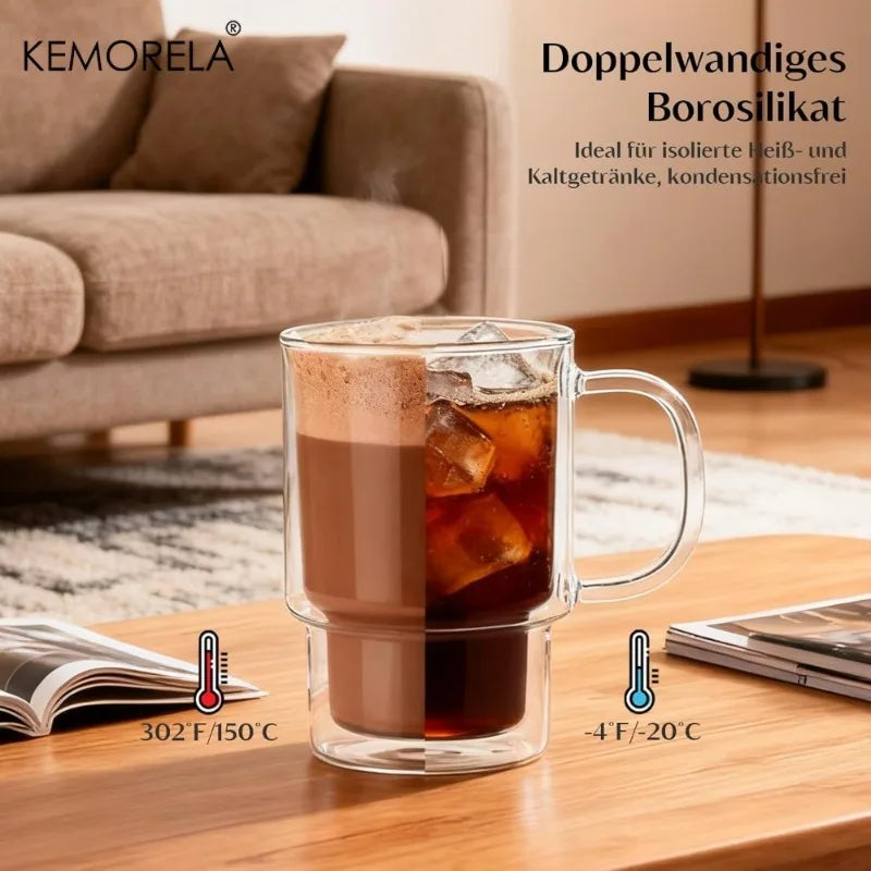 KEMORELA 450ml Borosilicate Glass Coffee Cups with Handle Glass Coffee Cup Axl