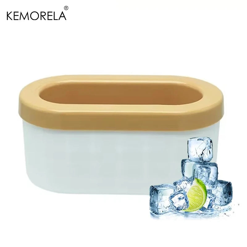 KEMORELA Silicone Ice Cube Mould with Oval Bucket & Storage Box Silicone Ice Mould Axl Yellow