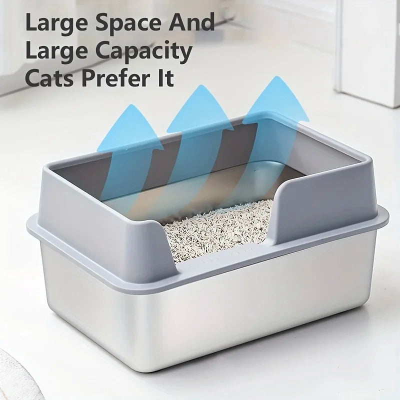 Extra Large Stainless Steel Cat Litter Box – High Wall & Lid Cat Litter Box Axl