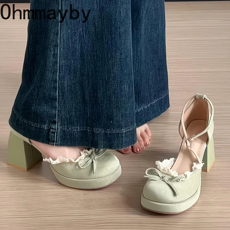Butterfly-Knot Mary Jane Heels | Lolita Ankle Strap Pumps Mary Jane Pumps Axl