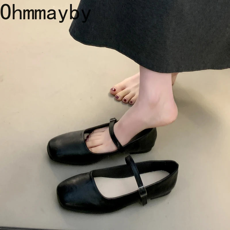 Women's Square Toe Ballet Flats – Mary Jane Buckle Shoes Ballet Flats Axl