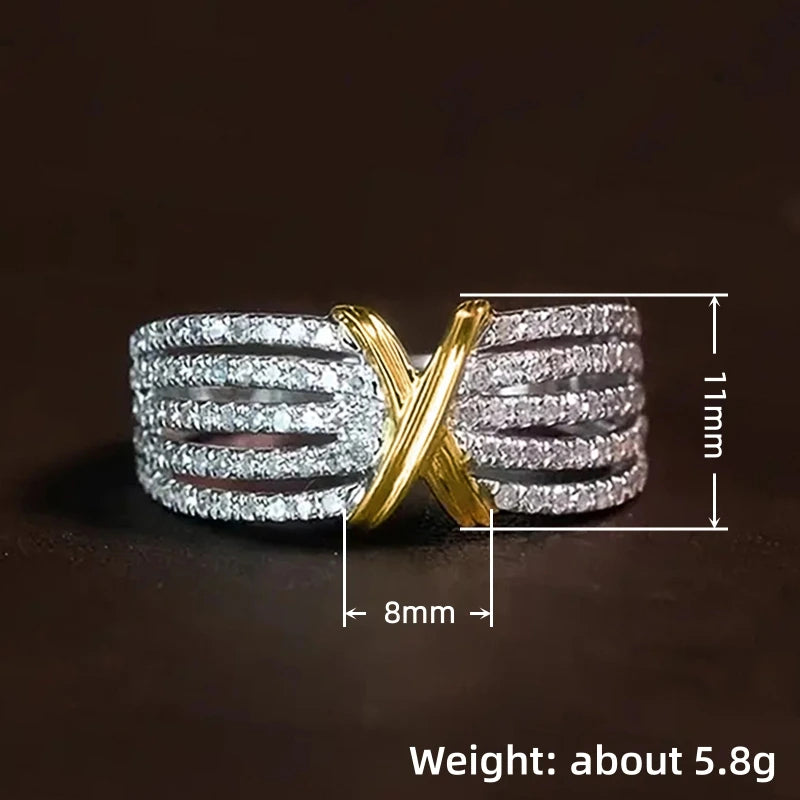 Huitan Two-Tone Cross Ring – Sparkling CZ Statement Ring Fashion Statement Ring Axl