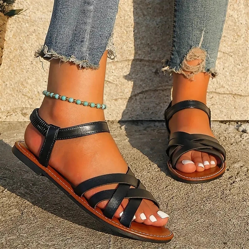 Women's Flat Roman Sandals – Casual Slip-On Beach Shoes Flat Sandals Axl