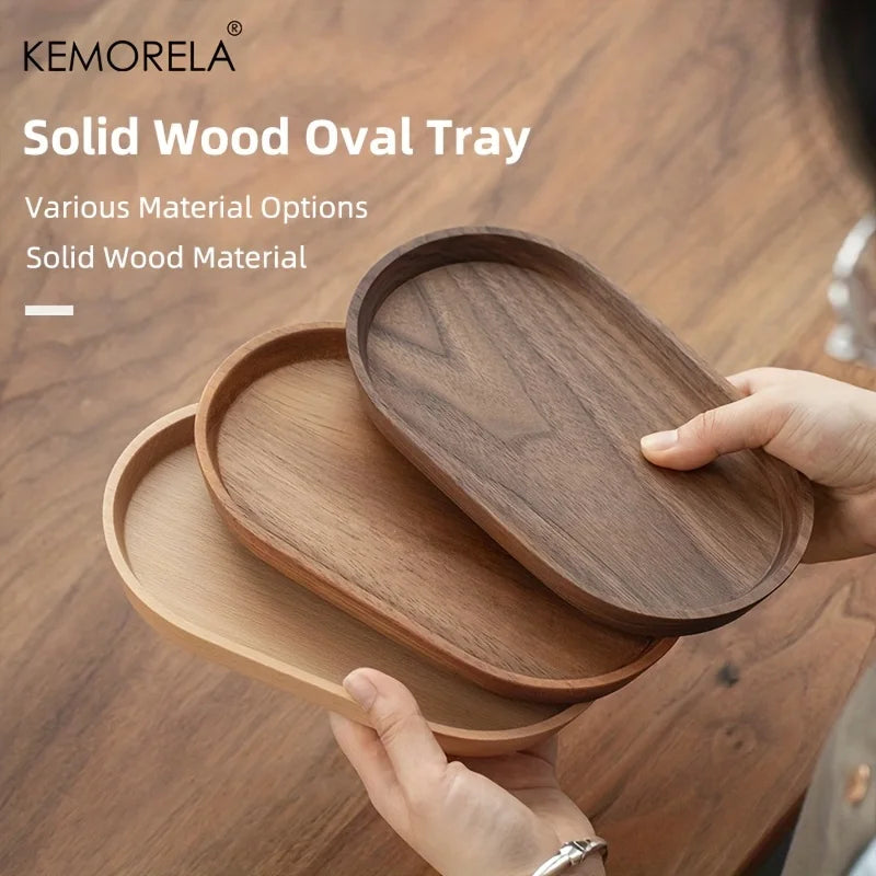 KEMORELA Solid Wood Round Dessert Plate | Japanese Wooden Tray Wooden Serving Plate Axl
