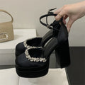 Women's Crystal Diamond Platform Chunky High Heel Pumps Platform Heeled Pumps Axl Black 38