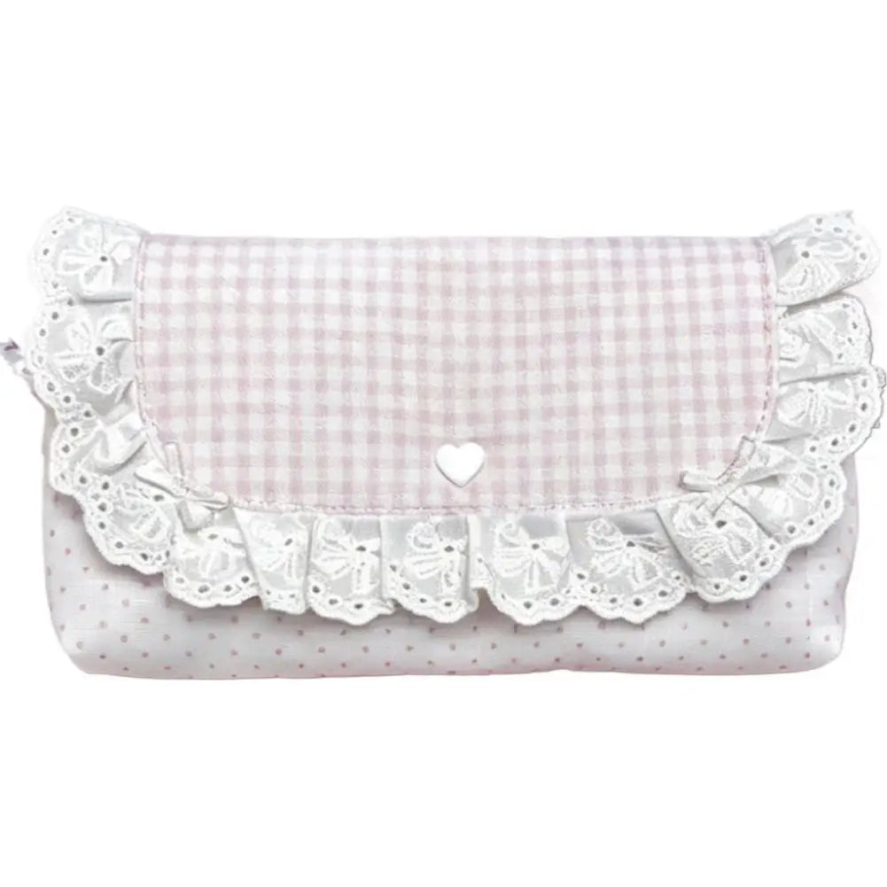 Pink Lace Pencil Case | Large Capacity Polka Dot Pen Bag Pencil Case Axl B
