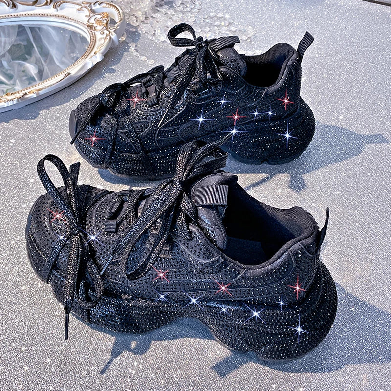 Women's Luxury Bling Platform Sneakers – Lace-Up Sport Shoes Platform Sneakers Axl