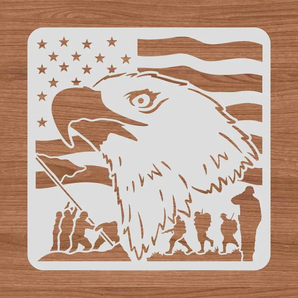 12x12 Independence Day Eagle Flag Stencil – Reusable PET Painting Stencil Axl