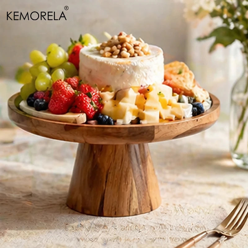 Elevated Wooden Cake & Fruit Serving Tray | Natural Wood Stand Wooden Serving Tray Axl