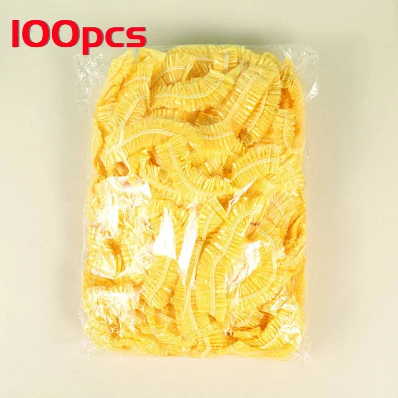 100-Pack Disposable Shower Caps – Waterproof Elastic Plastic Disposable Shower Cap Axl Yellow