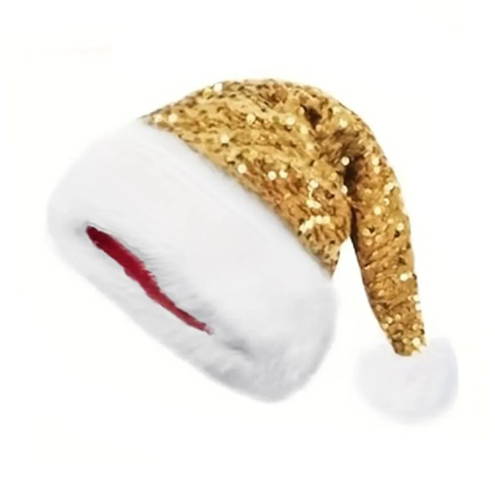 Red Glitter Sequin Santa Hat – Soft Velvet Unisex Xmas Cap Sequin Santa Hat Axl Gold 45x32cm