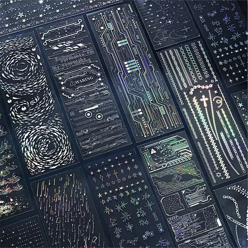Laser Silver PET Stickers – 3-Sheet Aesthetic DIY Scrapbook Pack Decorative Sticker Sheets Axl