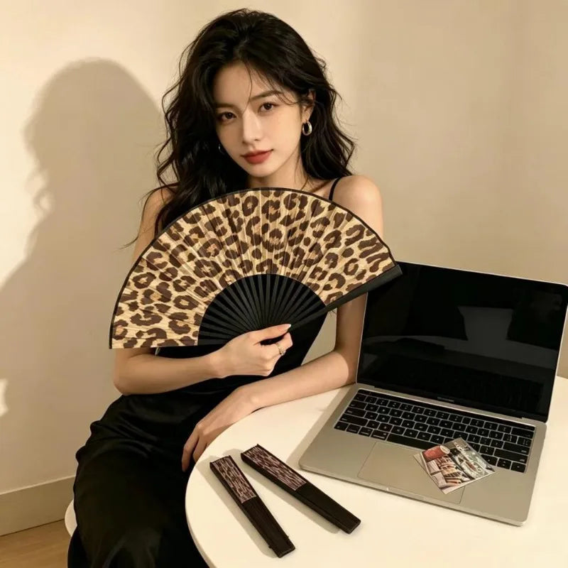 Women's Leopard Print Folding Hand Fan – Vintage Accessory Folding Hand Fan Axl