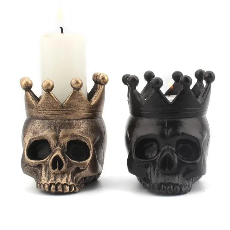 3D Crown Skull Resin Candle Holder – Halloween Skeleton Decor Skull Candle Holder Axl