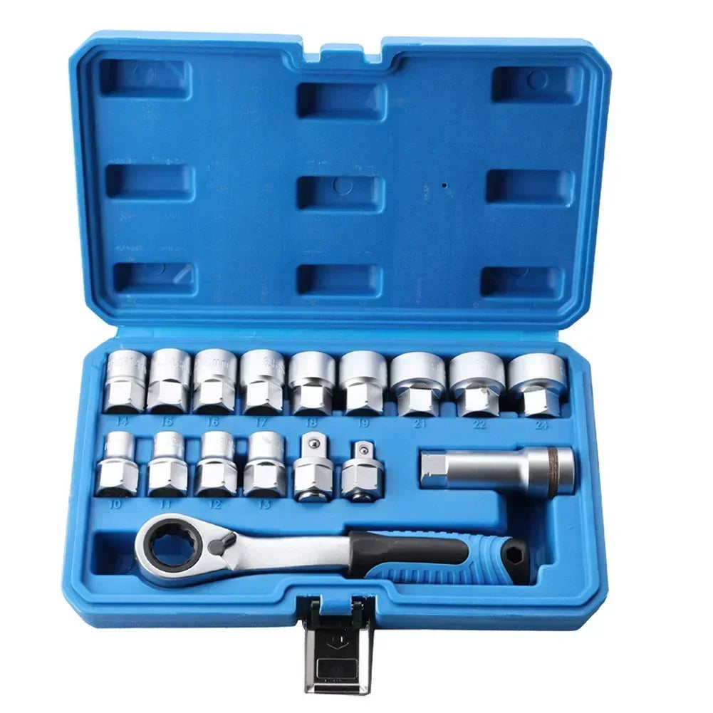 17-Piece Ratchet Socket Wrench Set | 12-Point Drive Kit Socket Wrench Set Axl
