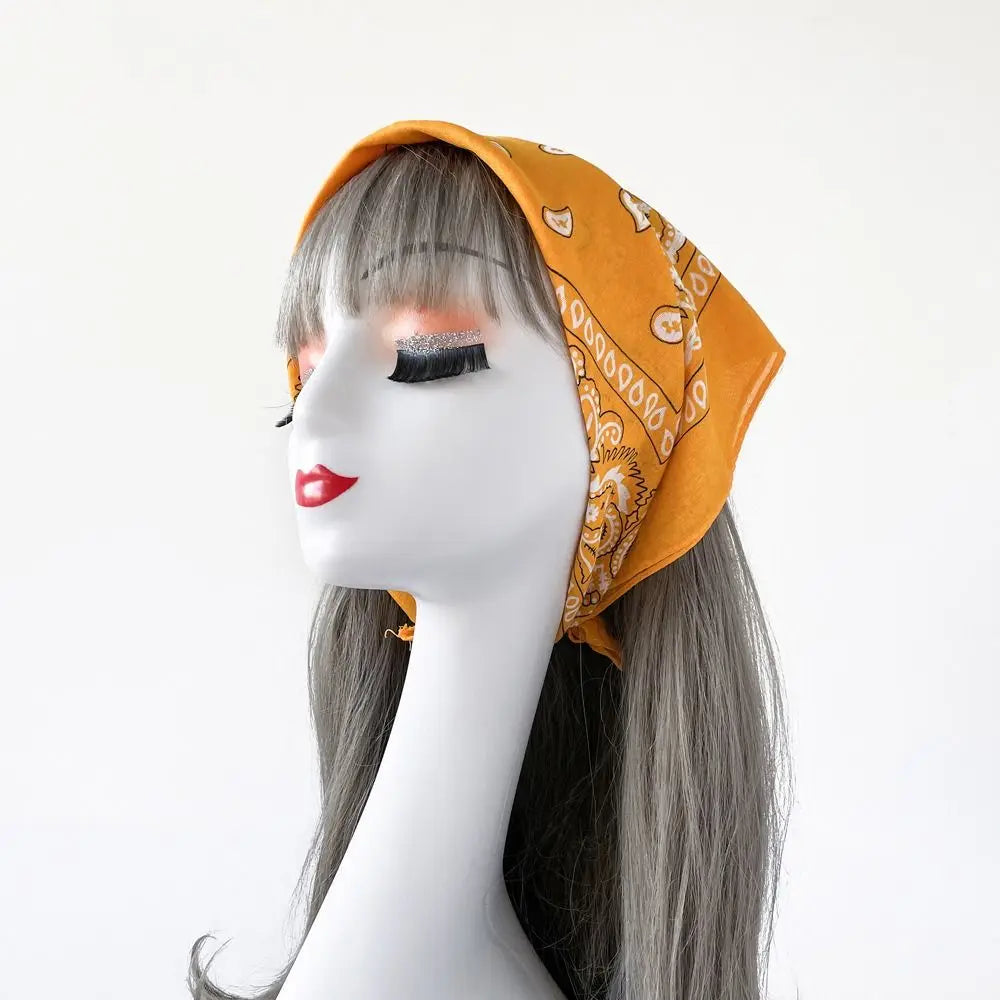 Women's Cashew Print Square Scarf – Cotton Hair Headband 50×50 Printed Square Scarf Axl