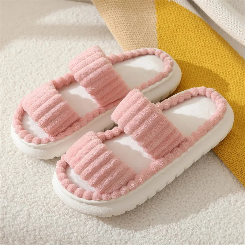 Women's Corduroy Plush Platform Slippers | Warm Furry Indoor Slides Women's Slippers Axl pink 44-45