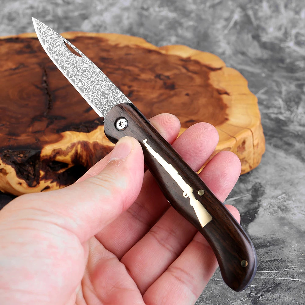 Damascus VG10 Folding Pocket Knife – Wooden Handle | Xituo Folding Pocket Knife Axl