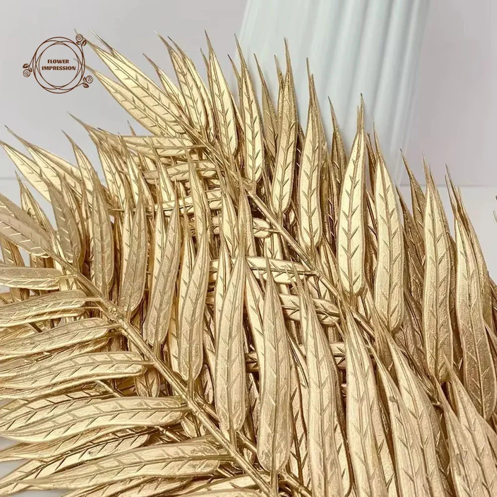 Golden Artificial Palm Leaves 6/12 PCS – Tropical Party Decor Artificial Palm Leaves Axl