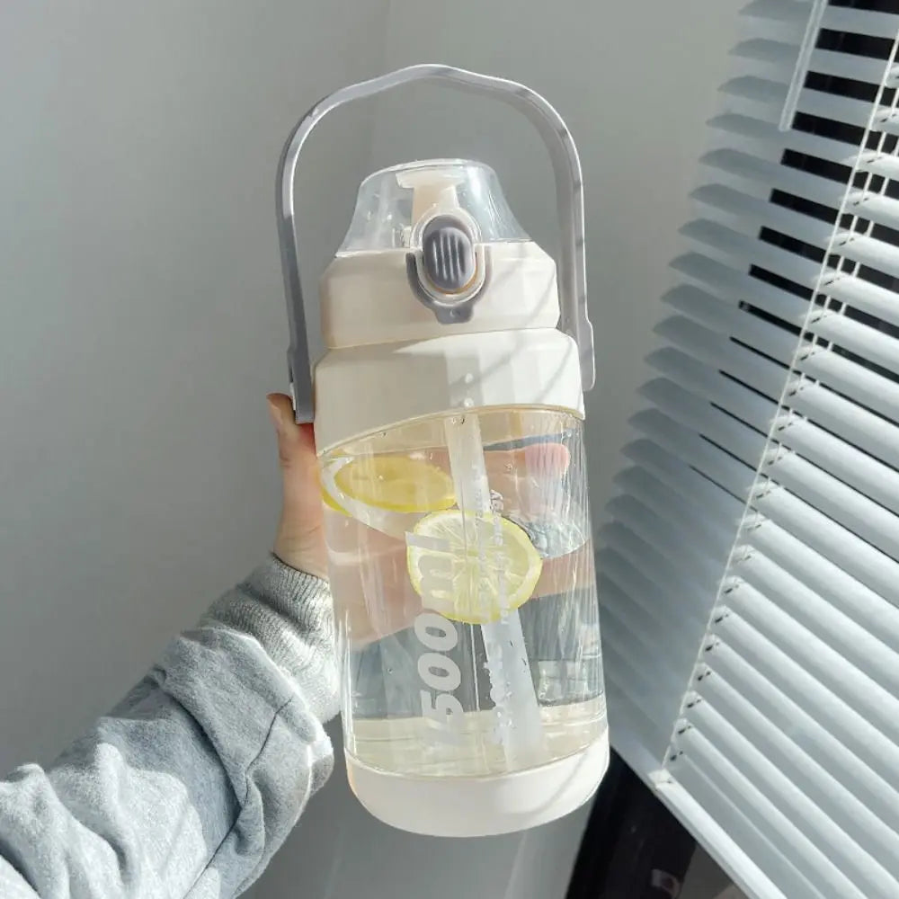 Large Sports Water Bottle with Straw, Handle & Time Marker Sports Water Bottle Axl white-1500ml