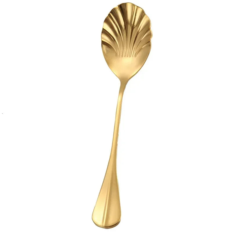 Shell Shape Stainless Steel Dessert Spoon – Rainbow Teaspoon Dessert Spoon Axl Gold