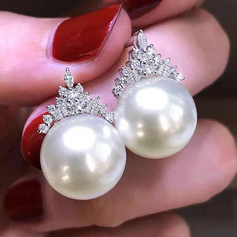 Huitan Pearl Drop Earrings with Cubic Zirconia | Bridal Jewelry Pearl Drop Earrings Axl