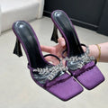 Women's Crystal Open Toe High Heel Sandals – Square Heel Party Shoes High Heel Sandals Axl purple 40
