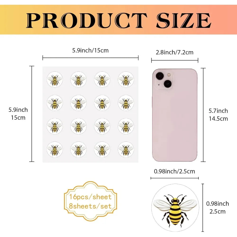 128 Bumble Bee Round Stickers – Waterproof Cartoon Decals Craft Stickers Axl