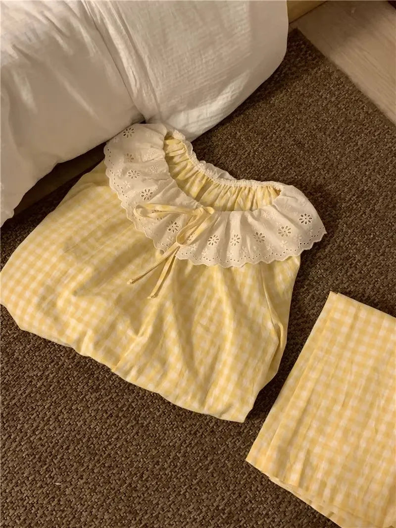 Women's Yellow Plaid Pajama Set – Long Sleeve Sleepwear Women's Pajama Set Axl