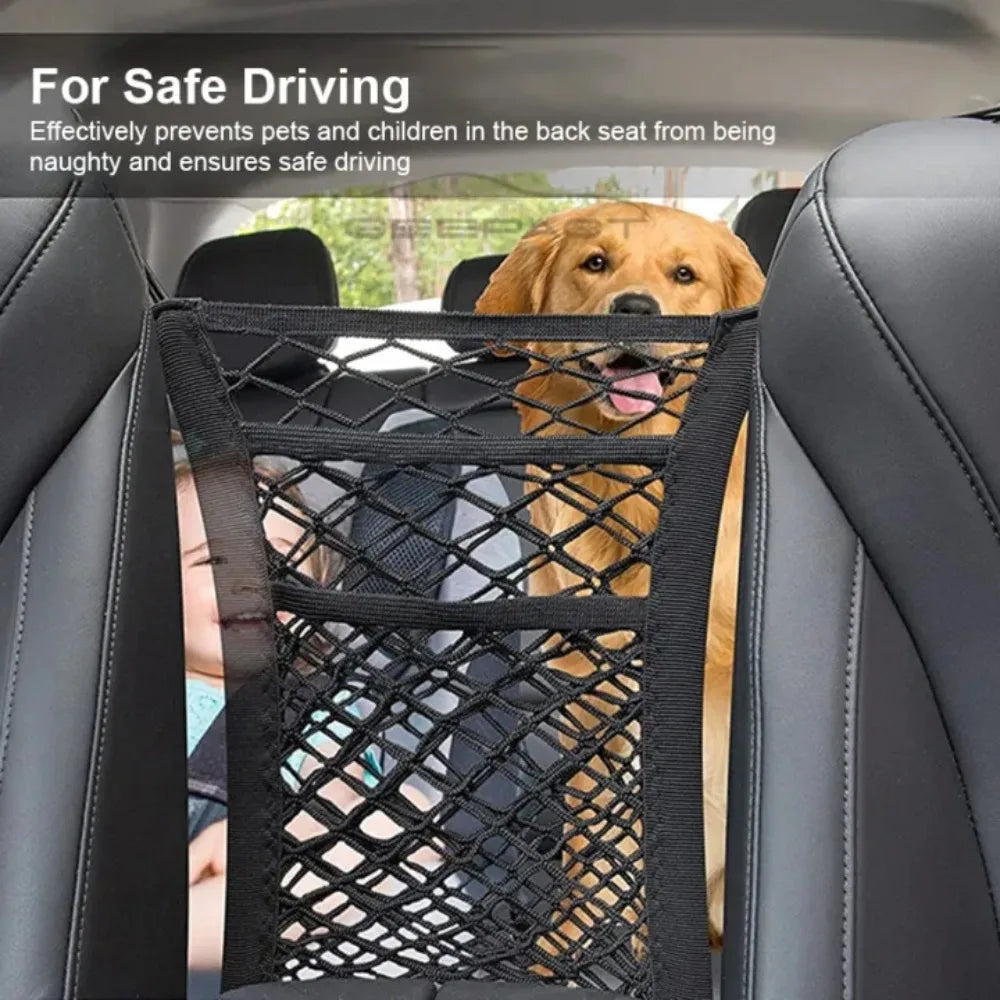 Car Mesh Storage Bag Between Seats – Pet & Child Barrier Car Seat Organizer Axl