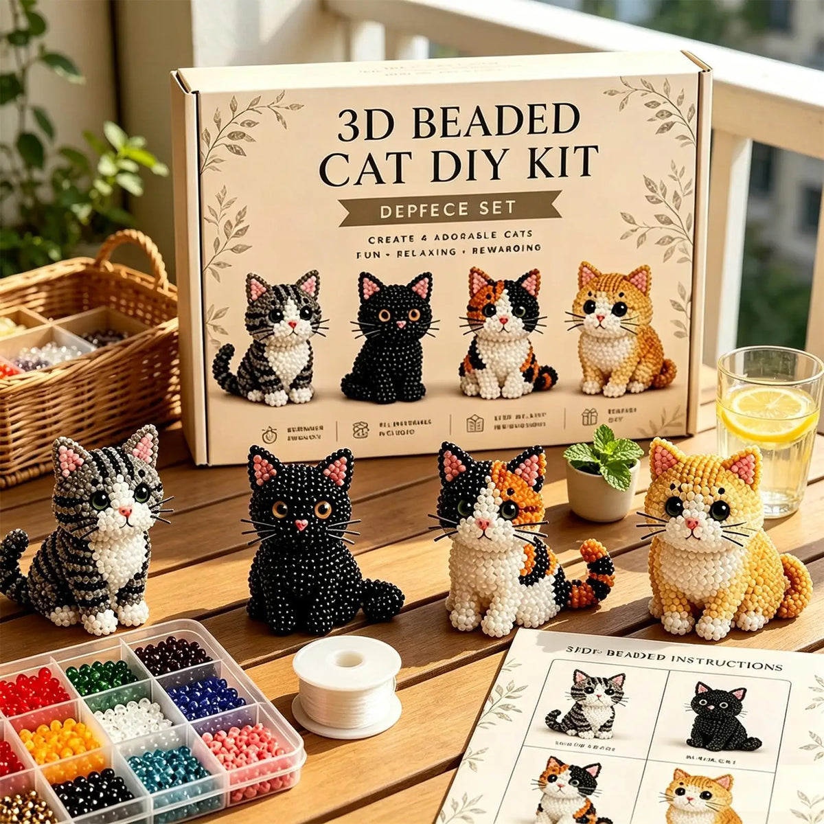 3D Cat DIY Beading Kit – Beginner Animal Bead Craft Set DIY Bead Craft Kit Axl