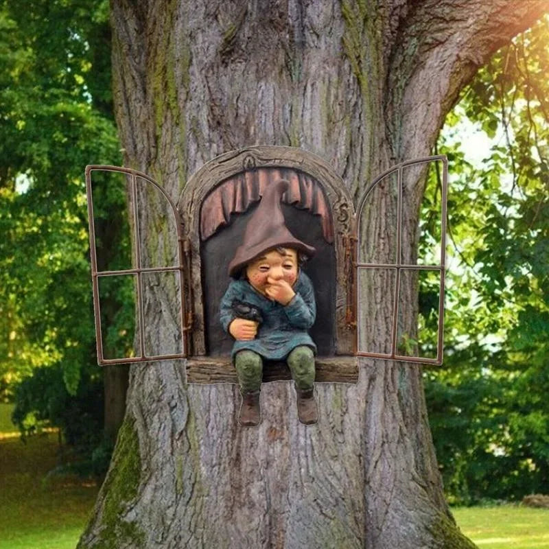 Tree Hugger Gnome Garden Statue – Naughty Elf Yard Decor Garden Gnome Statue Axl A