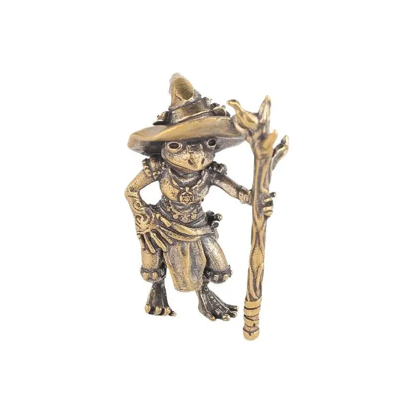 Vintage Brass Frog Wizard Statue | Desktop Figurine Ornament Desktop Figurine Ornament Axl A