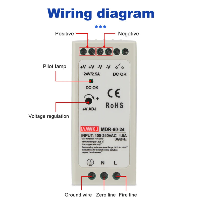 MDR DIN Rail Power Supply 5V 12V 24V | 10W–100W DC Switch DIN Rail Power Supply Axl
