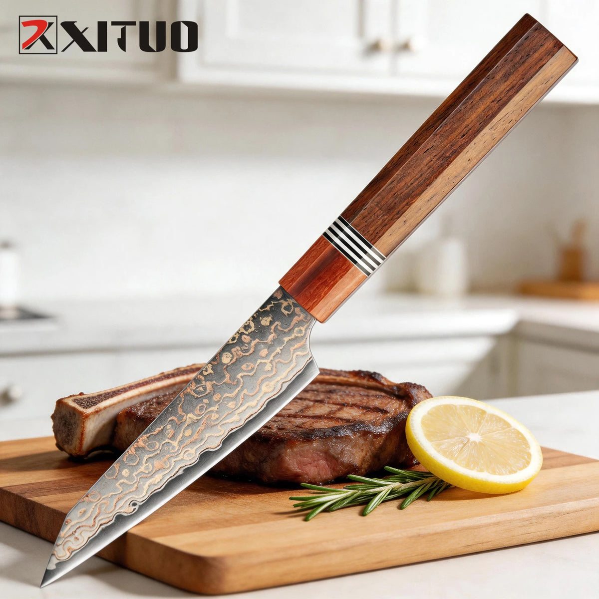 XITUO 5-Inch Damascus Steel Kitchen Utility Knife – Rosewood Kitchen Utility Knife Axl Utility Knife