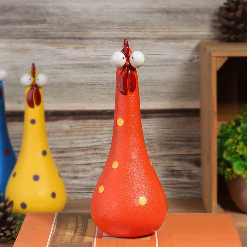 Quirky Big-Eyed Chicken Figurine – Polka Dot Resin Garden Statue Garden Figurine Axl