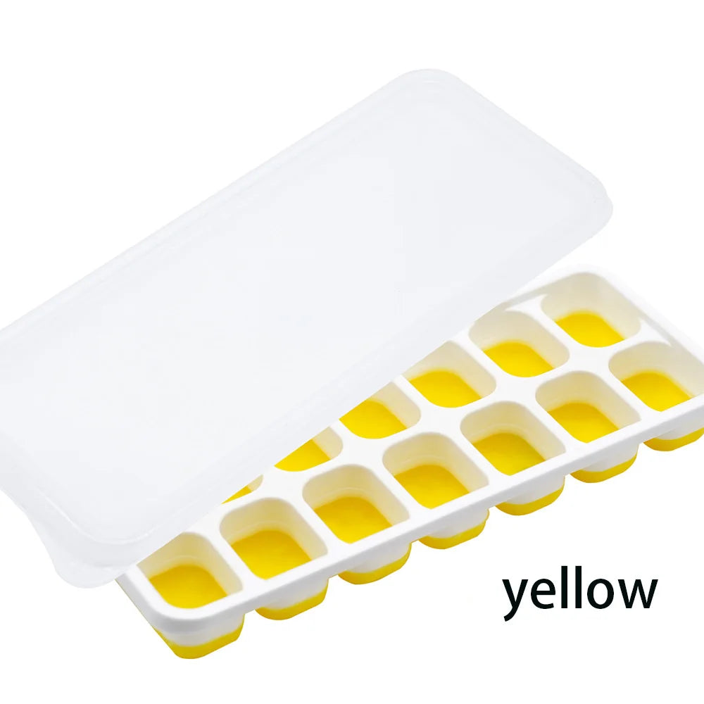 14-Grid Silicone Ice Cube Tray with Lid – Stackable Mold Silicone Ice Tray Axl yellow