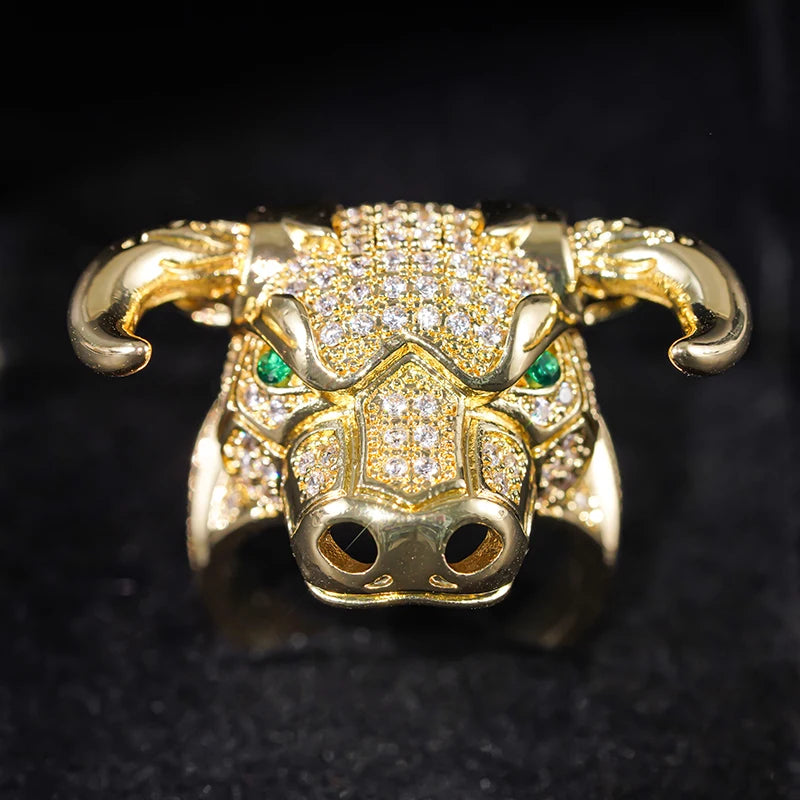 Huitan Cow Design Gold Tone Statement Ring – Green Eyes CZ Fashion Statement Ring Axl DJ099 8